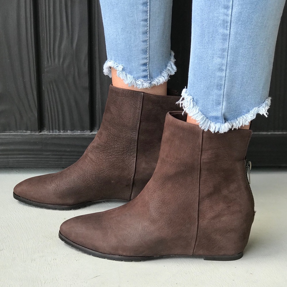 Brown Distressed Leather Hidden Wedge Short Boot - Picture 2 of 8